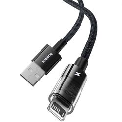 کابل فست شارژ USB به لایتنینگ بیسوس 20 وات 2.4 آمپر طول 1 متر طرح شفاف