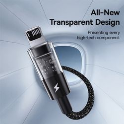 کابل فست شارژ USB به لایتنینگ بیسوس 20 وات 2.4 آمپر طول 1 متر طرح شفاف