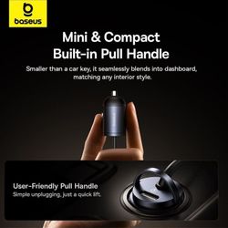 شارژر فندکی فست شارژ ماشین تایپ‌سی 30 وات بیسوس Baseus با کابل فنری متصل تایپ‌سی