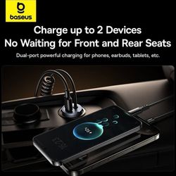 شارژر فندکی فست شارژ ماشین تایپ‌سی 30 وات بیسوس Baseus با کابل فنری متصل تایپ‌سی